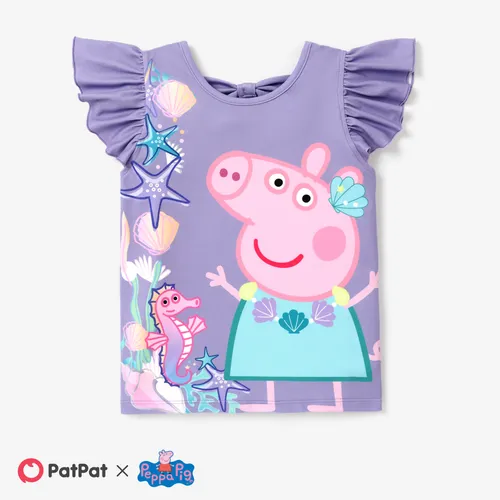 Peppa Pig 1pc Camiseta de manga con volantes con estampado de personajes para niñas pequeñas
