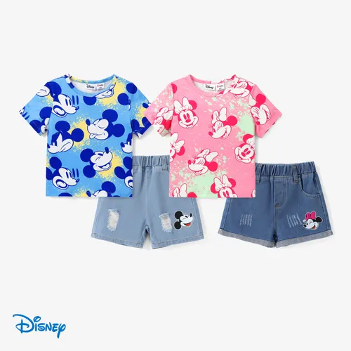 Disney Mickey and Friends Toddler Girl / Toddler Boy Tye-dyed Tee ou shorts jeans estampados