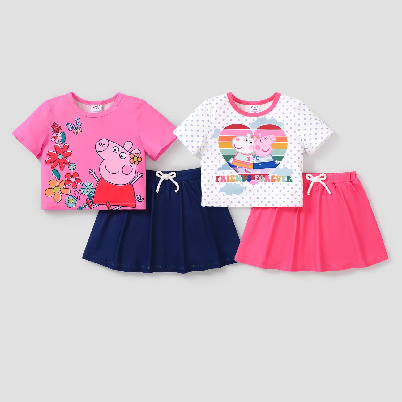 Peppa Pig 2 Stück Kleinkinder Mädchen Unechter Zweiteiler Kindlich T-Shirt-Sets rosa big image 1