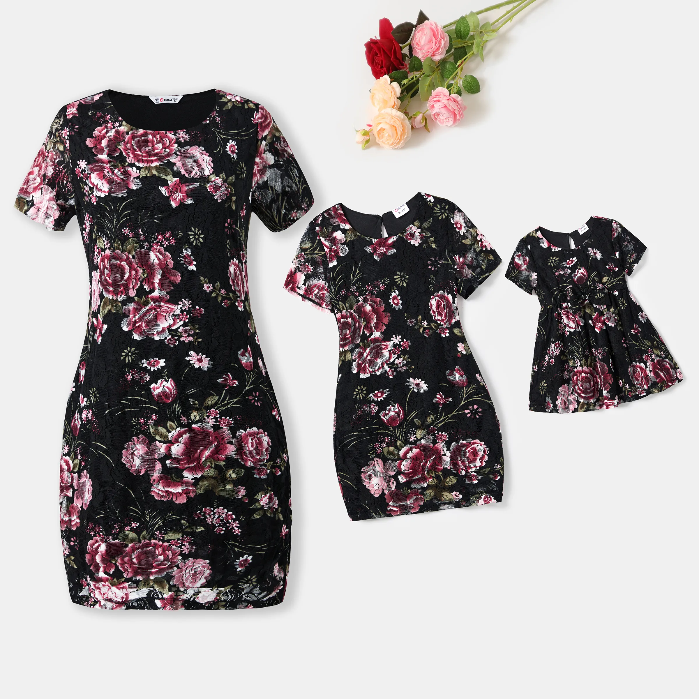 Mommy And Me Flora Print Short-sleeves Dresses
