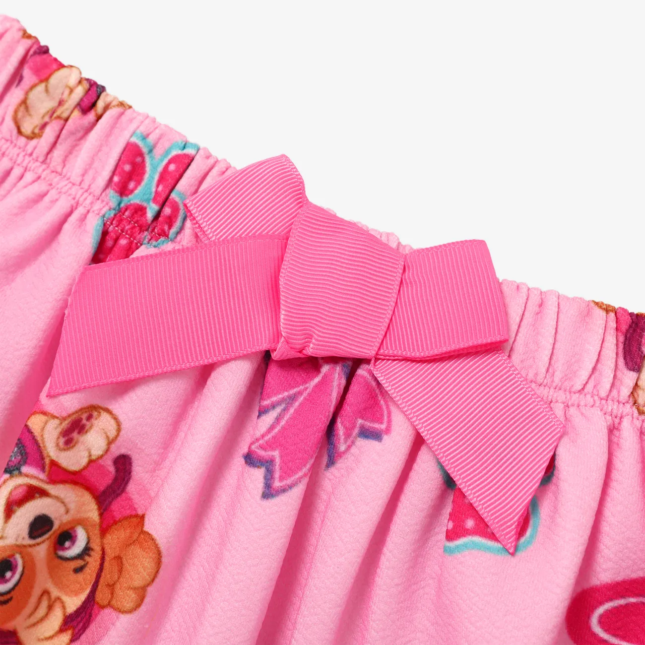 Paw Patrol Toddler Girl 2pcs Heart Bowknot pattern Patched Mesh Sleeve Tee and Skirt Set Pink big image 1