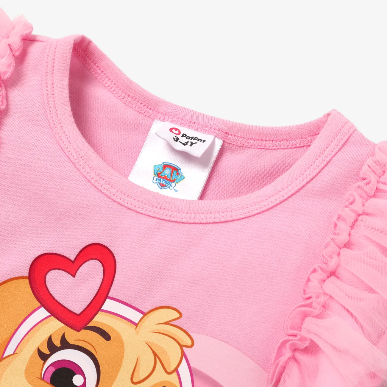 Paw Patrol Toddler Girl 2pcs Heart Bowknot pattern Patched Mesh Sleeve Tee and Skirt Set Pink big image 1