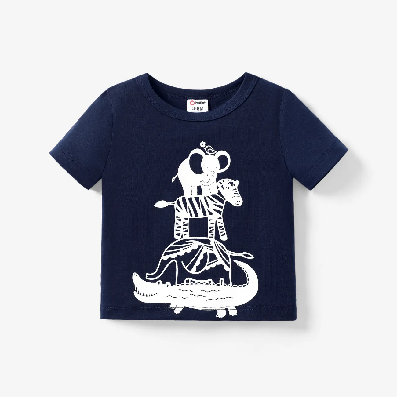 Bebé Unisex Animales Infantil Manga corta Camiseta Azul oscuro big image 1
