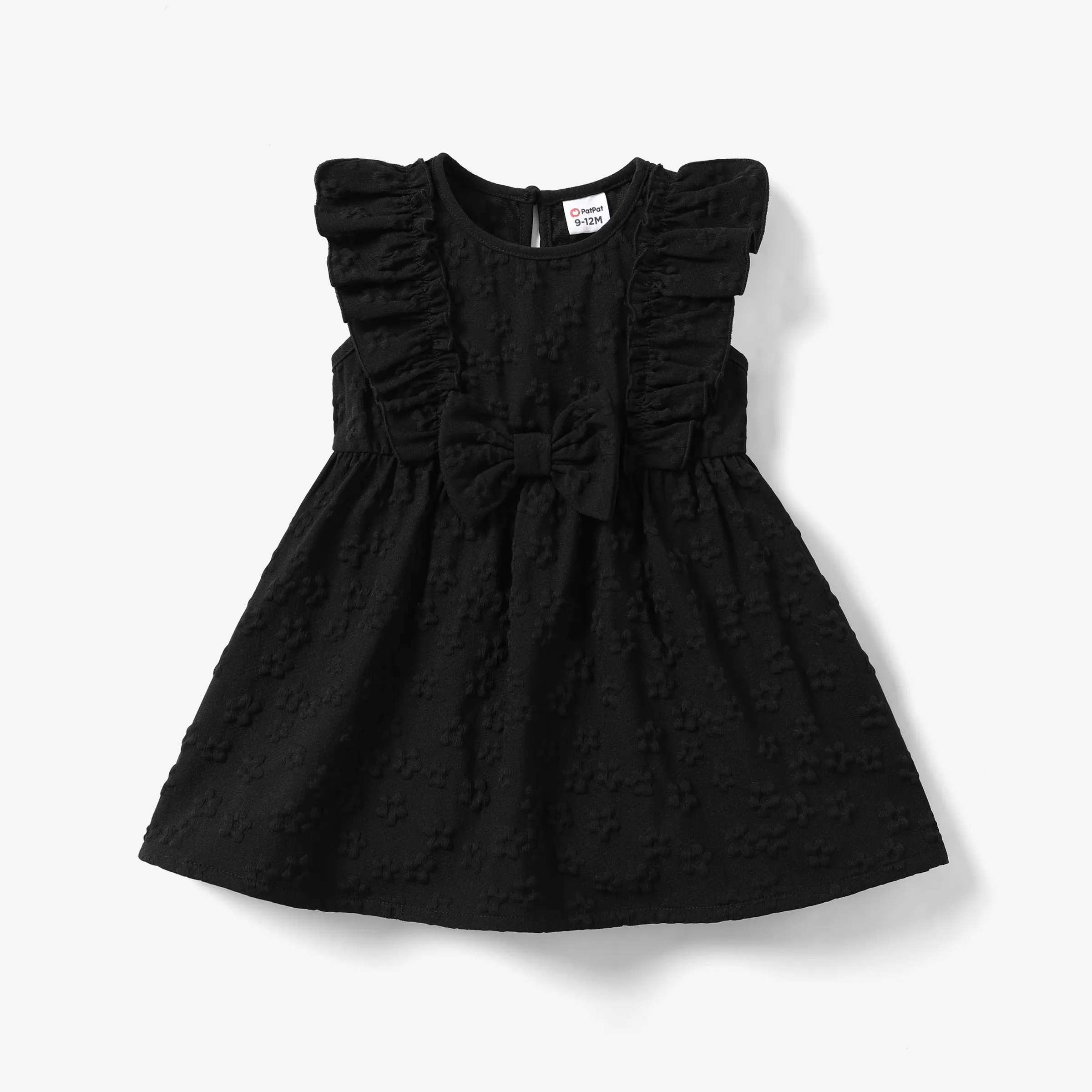 

Baby Girl Sweet Textured Bowknot Flutter-sleeve Dress