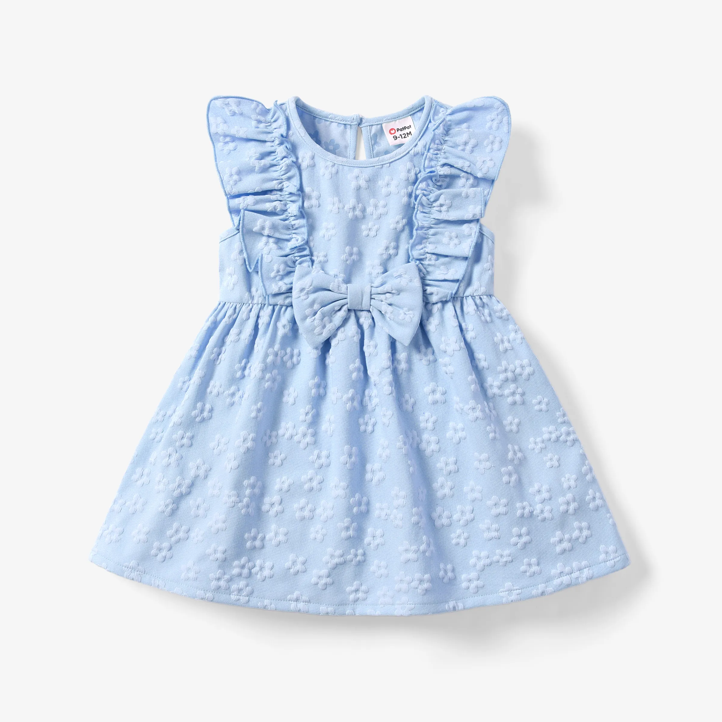 

Baby Girl Sweet Textured Bowknot Flutter-sleeve Dress