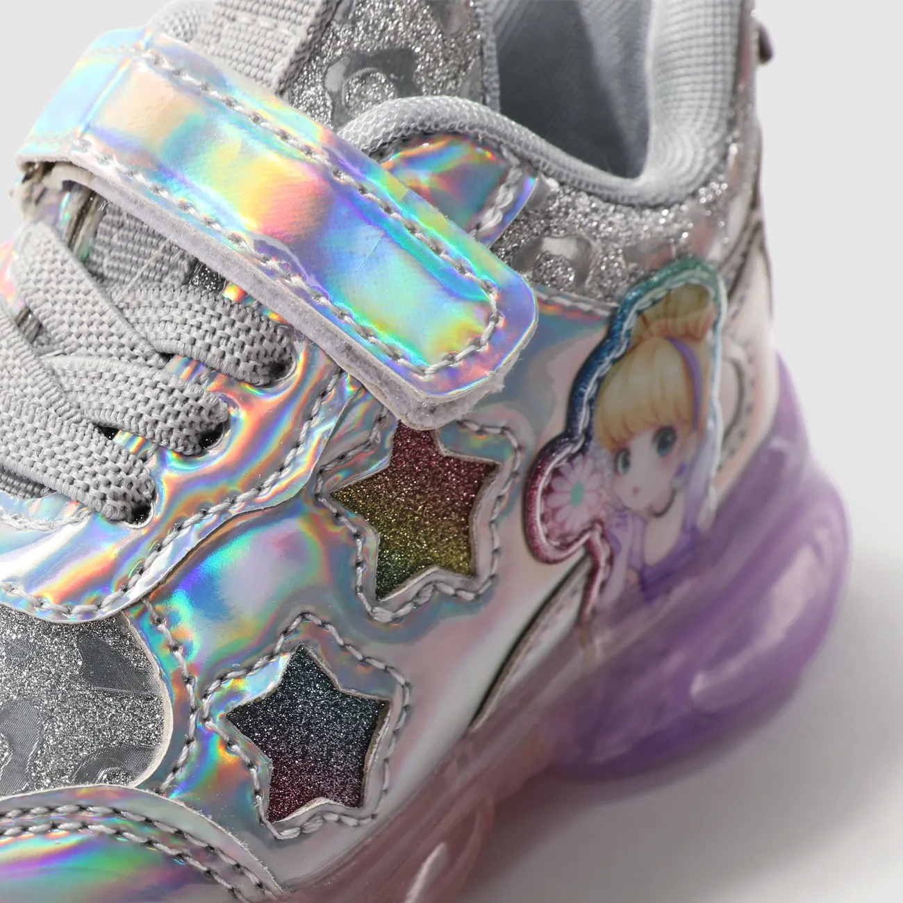 Toddler/Kids Girl Graffiti Stitched Gloss LED Sports Shoes Silver big image 1