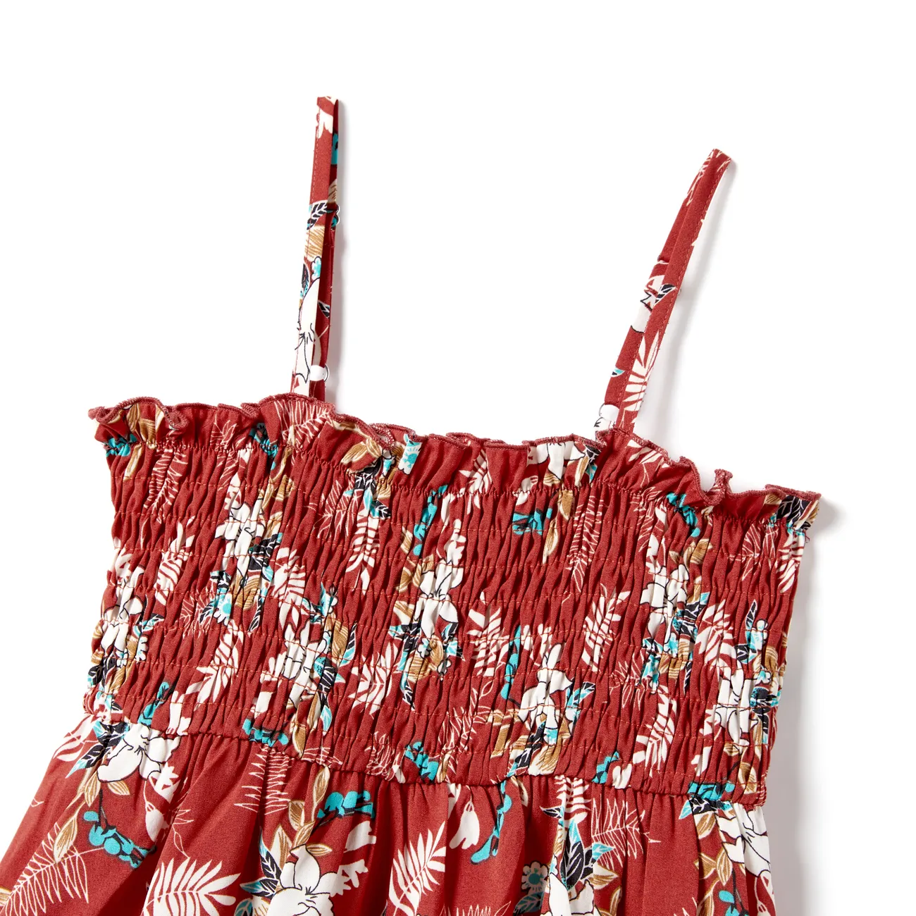 Mommy and Me Red Floral Shirred A-Line Strap Dress Red big image 1