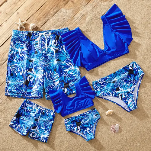 Family Matching Plant Print Ruffled Two-piece Swimsuit or Swim Trunks Shorts