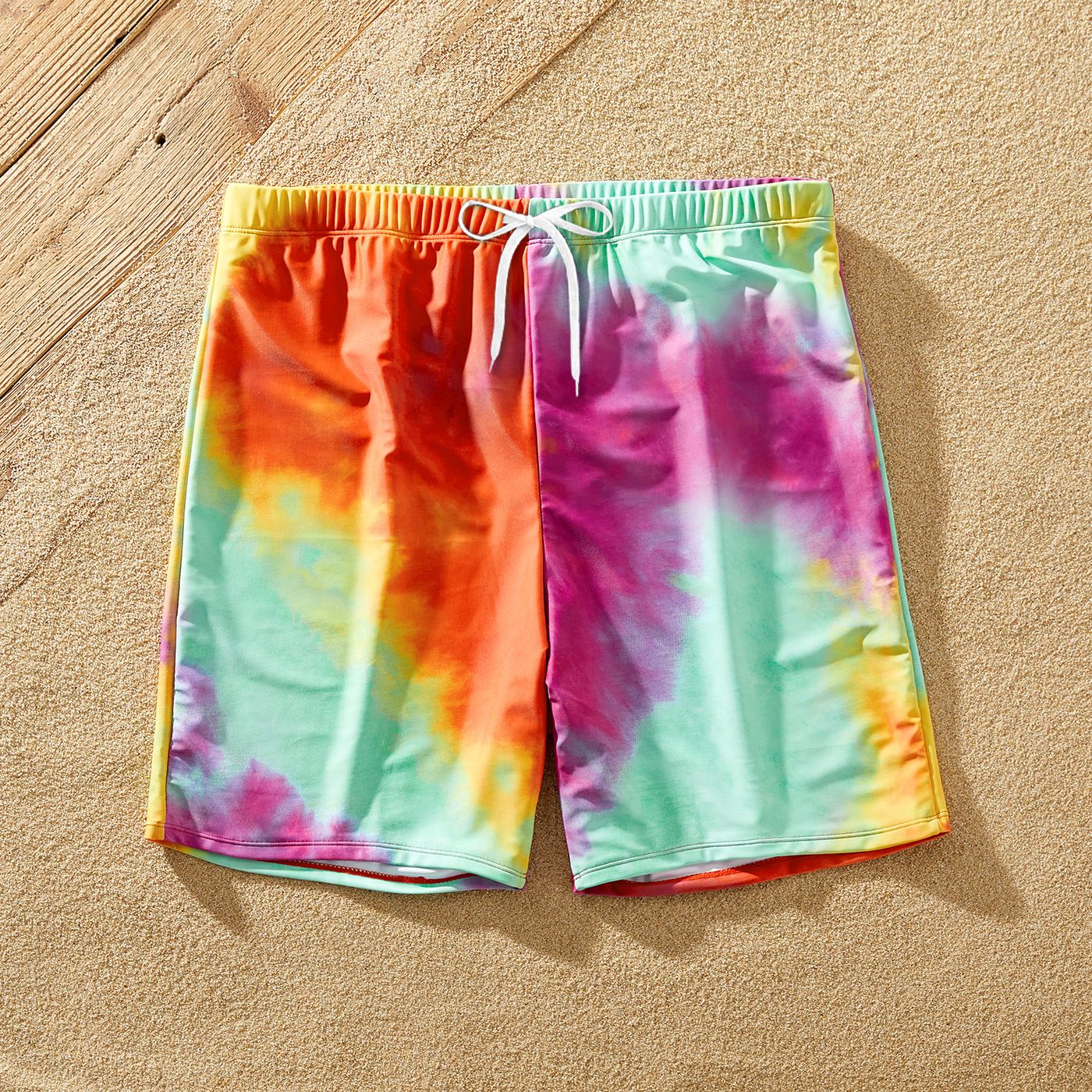 Family Matching Tie Dye Cut Out Waist One-Shoulder One-piece Swimsuit Or Swim Trunks Shorts