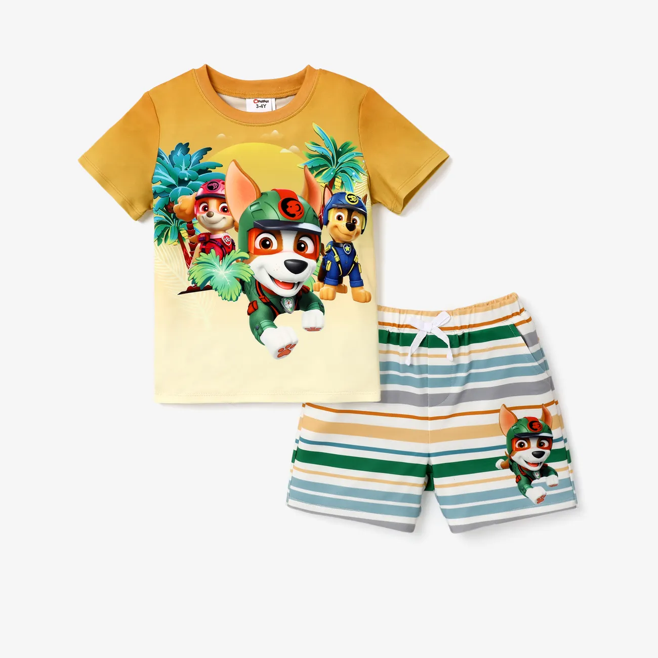 Paw Patrol 2pcs Toddler Boys Character Gradient Print with Striped Shorts Sporty Set Orange big image 1
