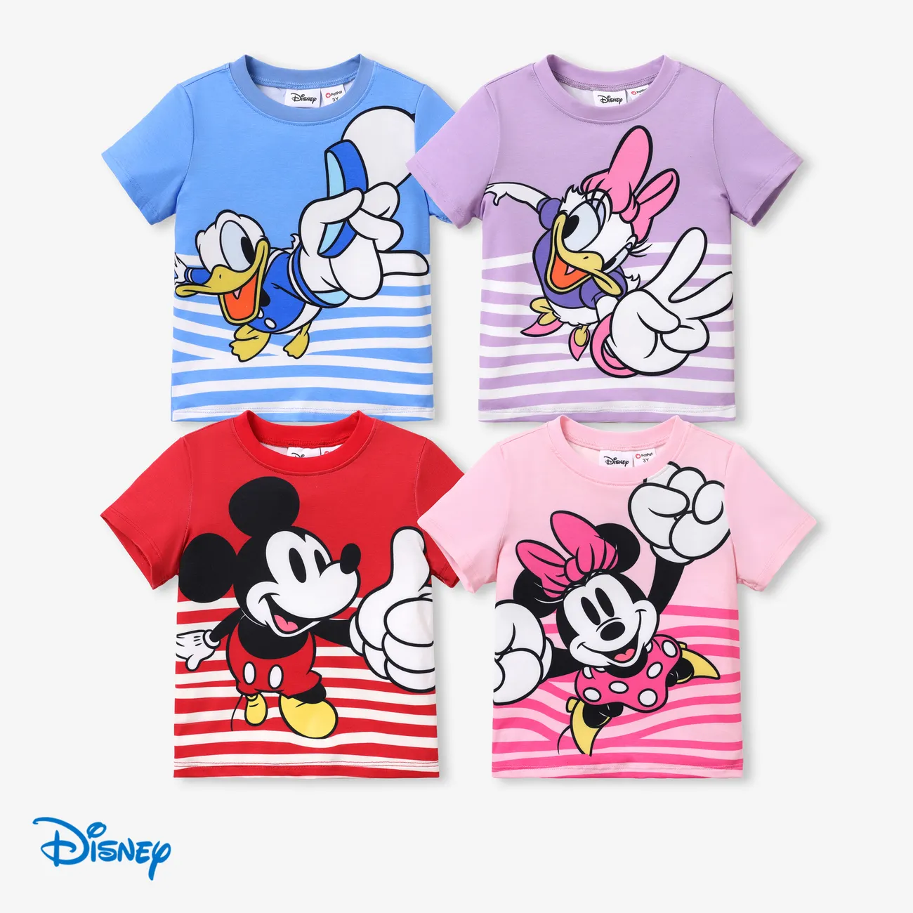 Disney Mickey et ses amis 1pc enfant en bas âge/enfant fille/garçon personnage noué/rayure/coloré imprimé Naia™ T-shirt à manches courtes rose clair big image 1