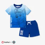 Paw Patrol 2pcs Toddler Boys Character Gradient Print with Striped Shorts Sporty Set Blue