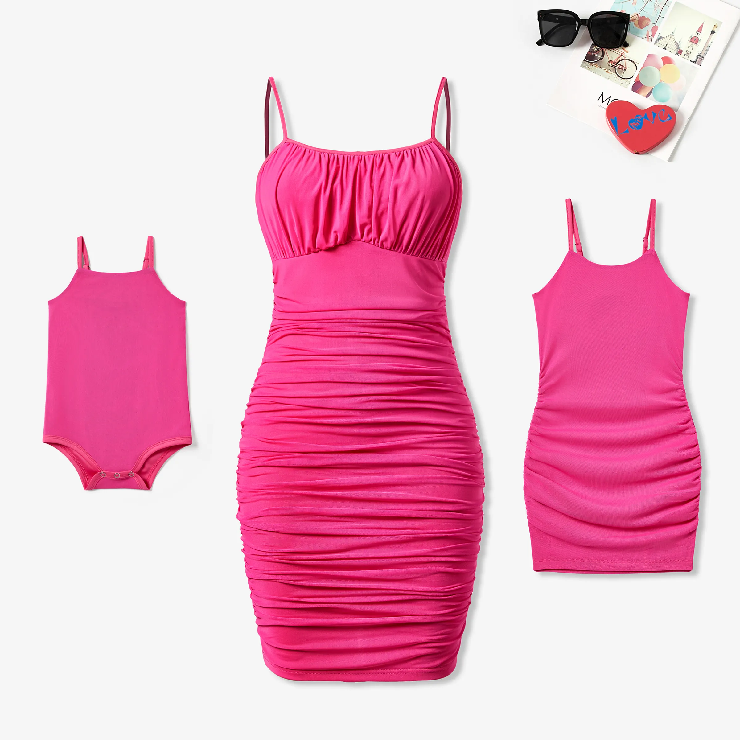 

Mommy and Me Barbie Pink Ruched Bodycon Strap Dresses