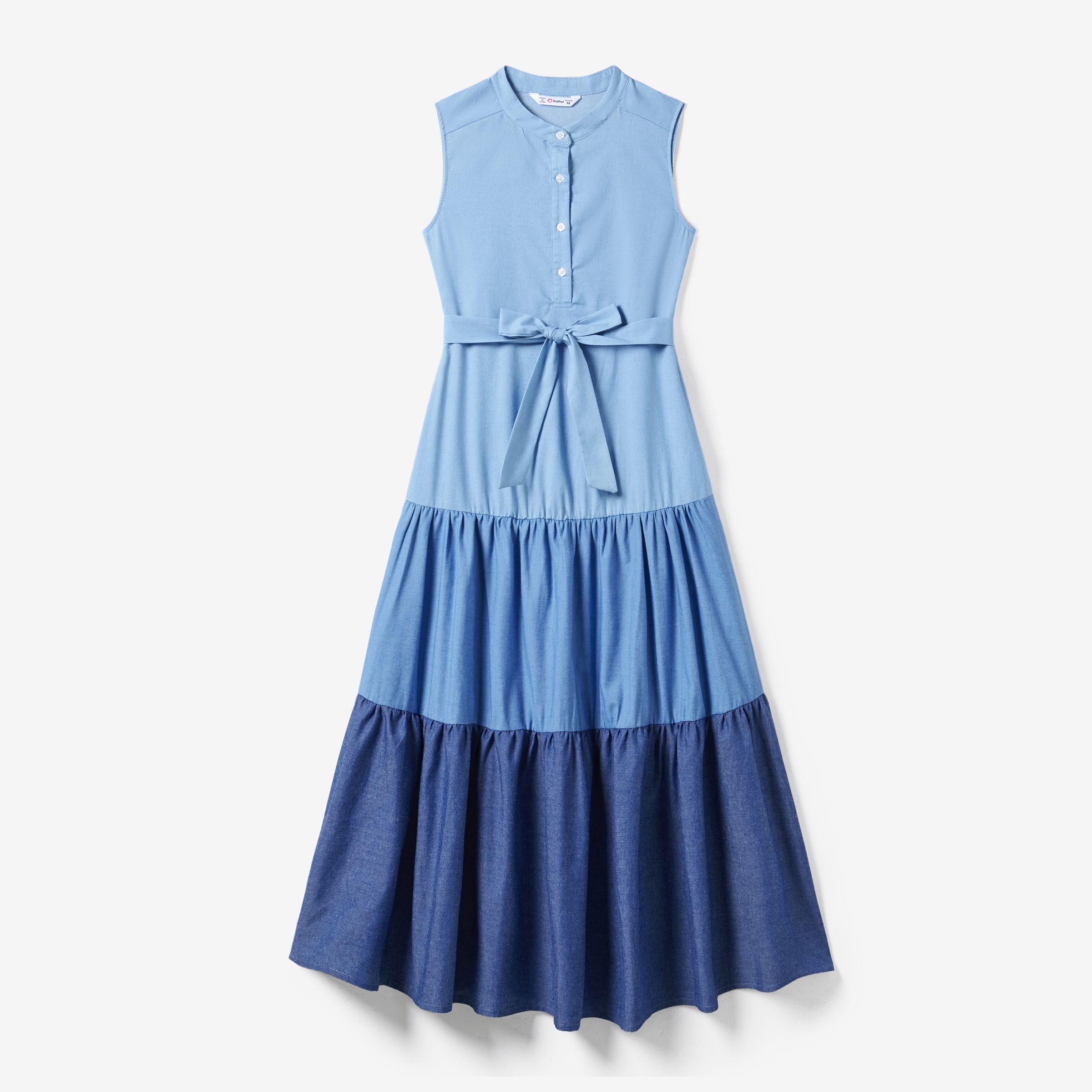 Family Matching Colorblock Shirt And Tiered A-line Pleated Dress Sets