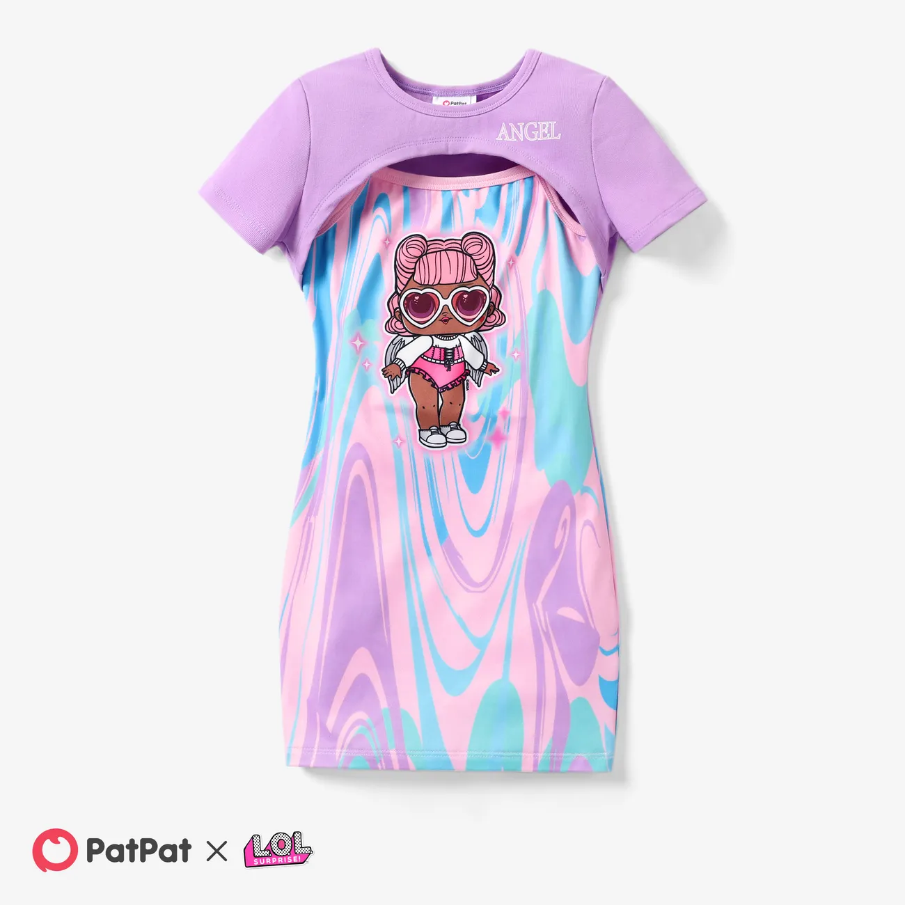 L.O.L. SURPRISE! 2pcs Toddler/Kid Girl Tee and Tyedyed/Leopard Print  Dress Set Purple big image 1