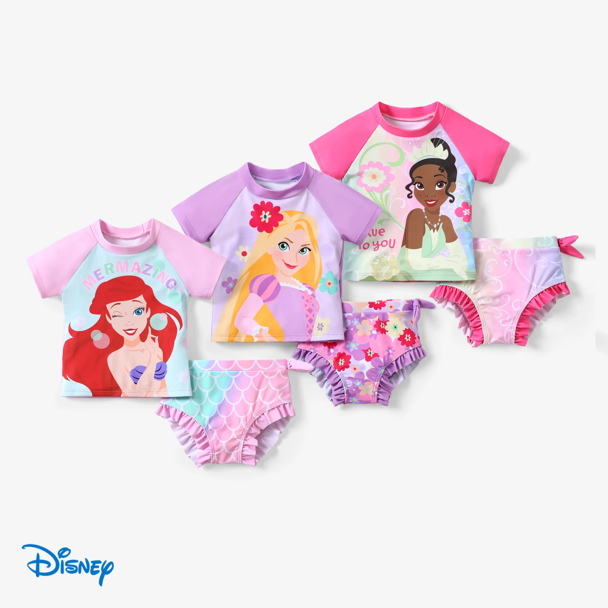 

Disney Princess Toddler Girl Moana/Ariel/Rapunzel/Tiana/Cinderella/Belle 2pcs Rash Guard Swimsuit