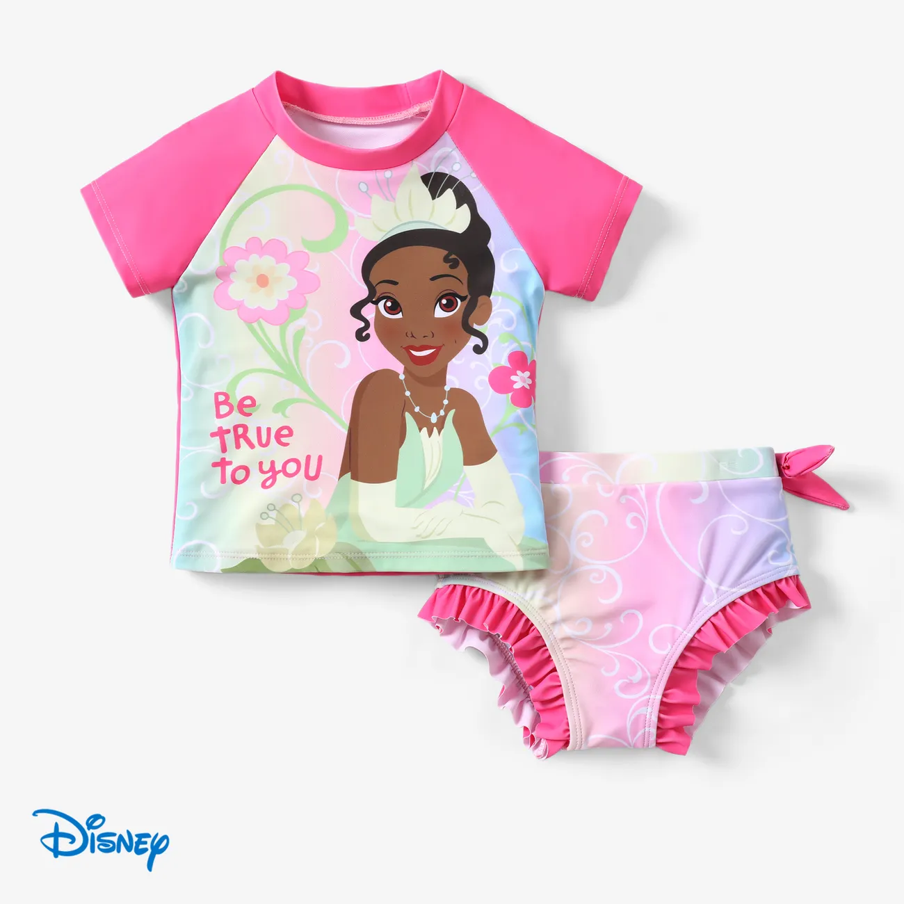 Disney Princess Toddler Girl 2pcs Ariel Character print Short-sleeve Top and Shorts Swimsuit Roseo big image 1