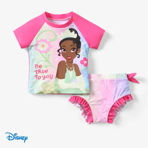 迪士尼公主蹣跚學步女孩 2pcs Ariel Character 印花短袖上衣和短褲泳衣