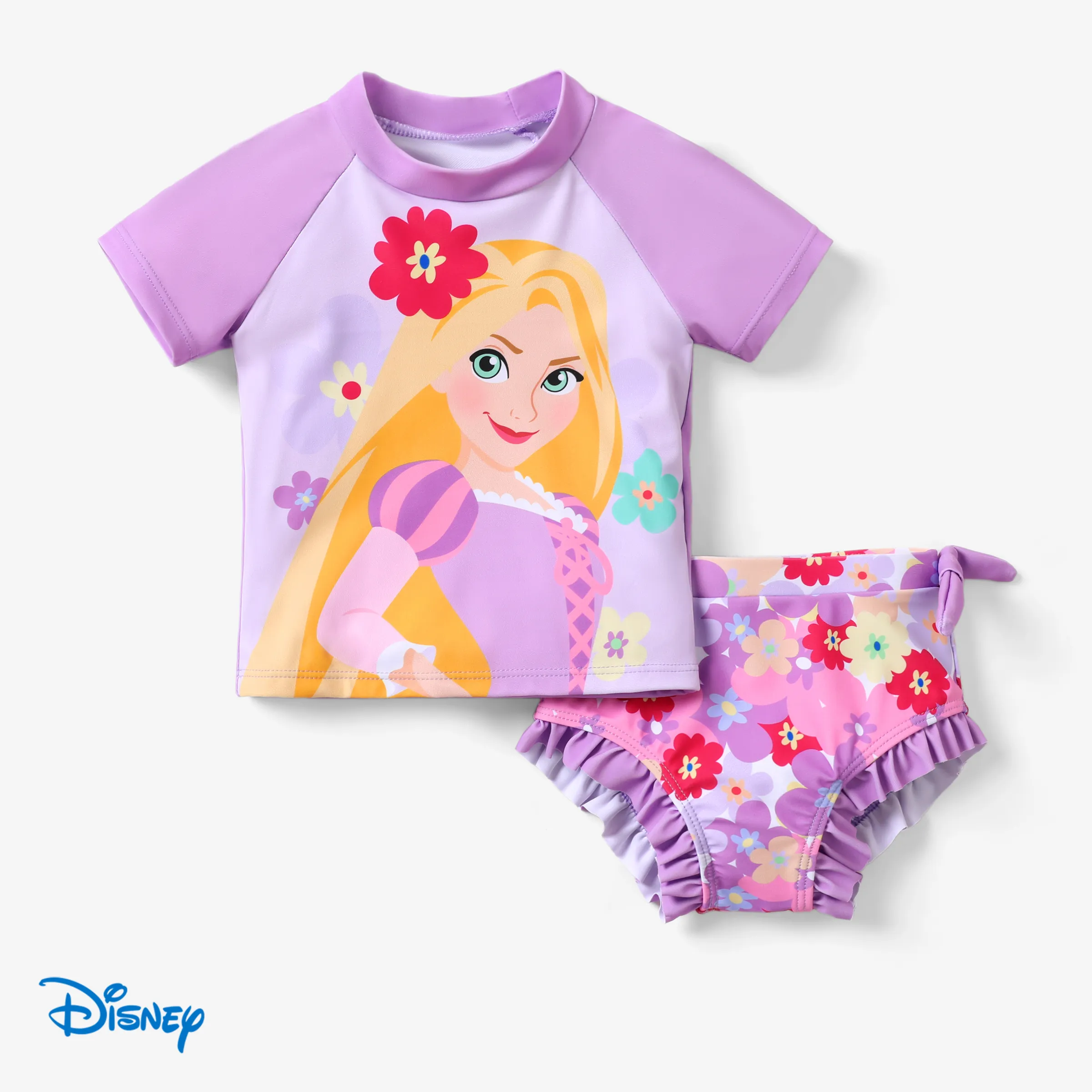 Disney Princesse Enfant Fille 2pcs Ariel Personnage imprimé Top à manches courtes et Shorts Maillot De Bain