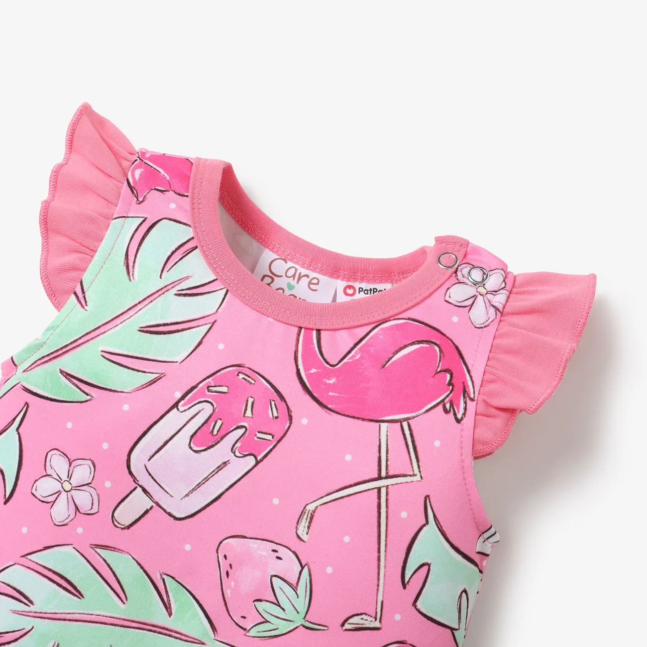 Care Bears Baby Girl Character Print Ruffled Sleeve Jumpsuit 
 Roseo big image 1