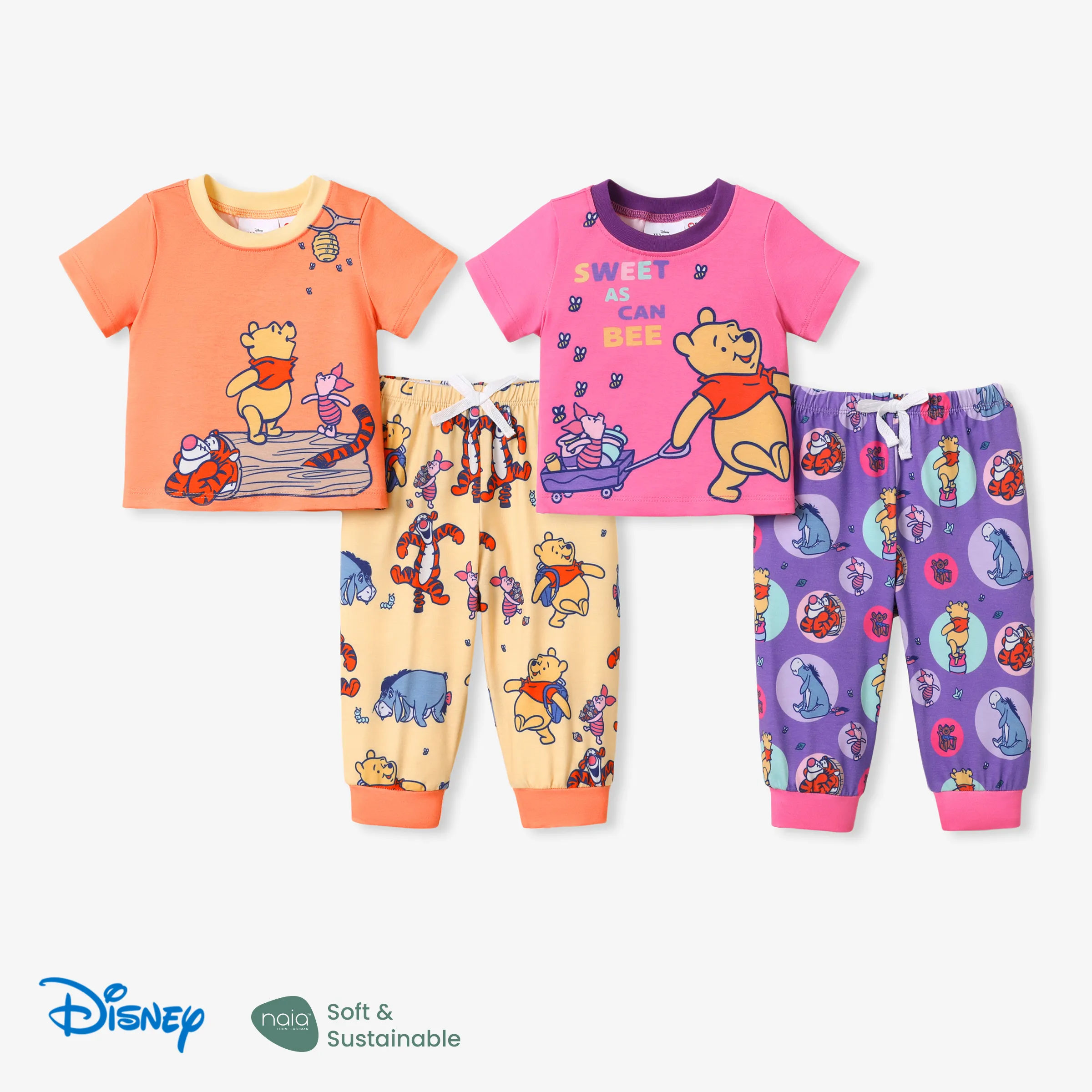 迪士尼小熊維尼嬰兒/幼兒女孩/男孩 2 件角色 Naia™ 印花 T 恤和褲子套裝