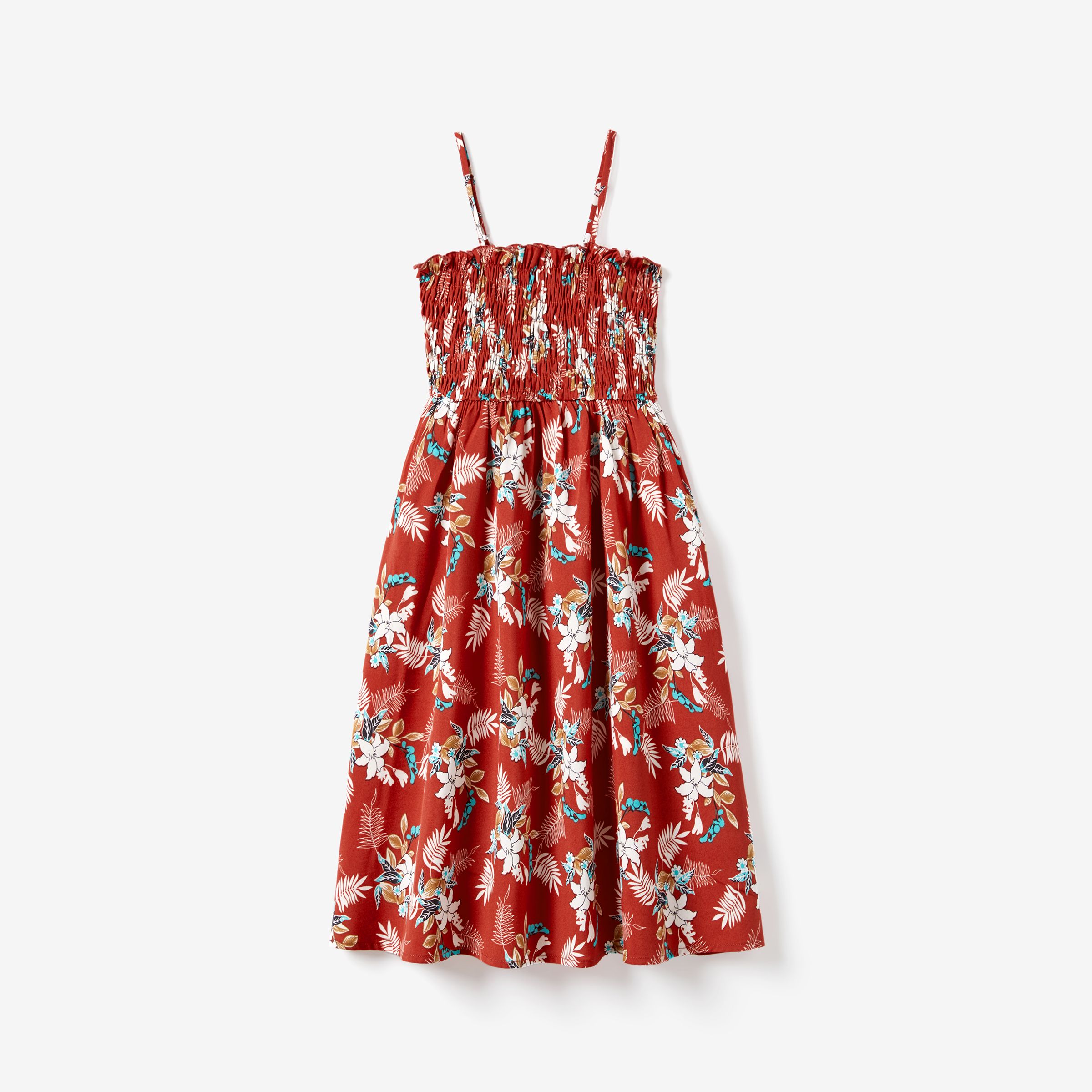 Mommy and Me Red Floral Shirred A-Line Strap Dress