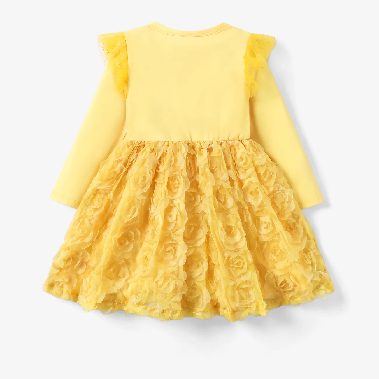 Disney Princess Toddler Girl Belle Character Floral Print Party Mesh Dress Yellow big image 1