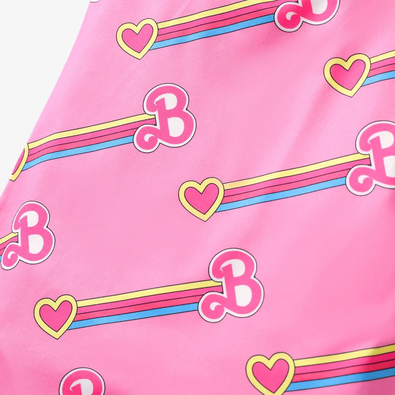 芭比娃娃蹣跚學步/小女孩母親節經典芭比字母和心形通體印花連衣裙 粉色 big image 1