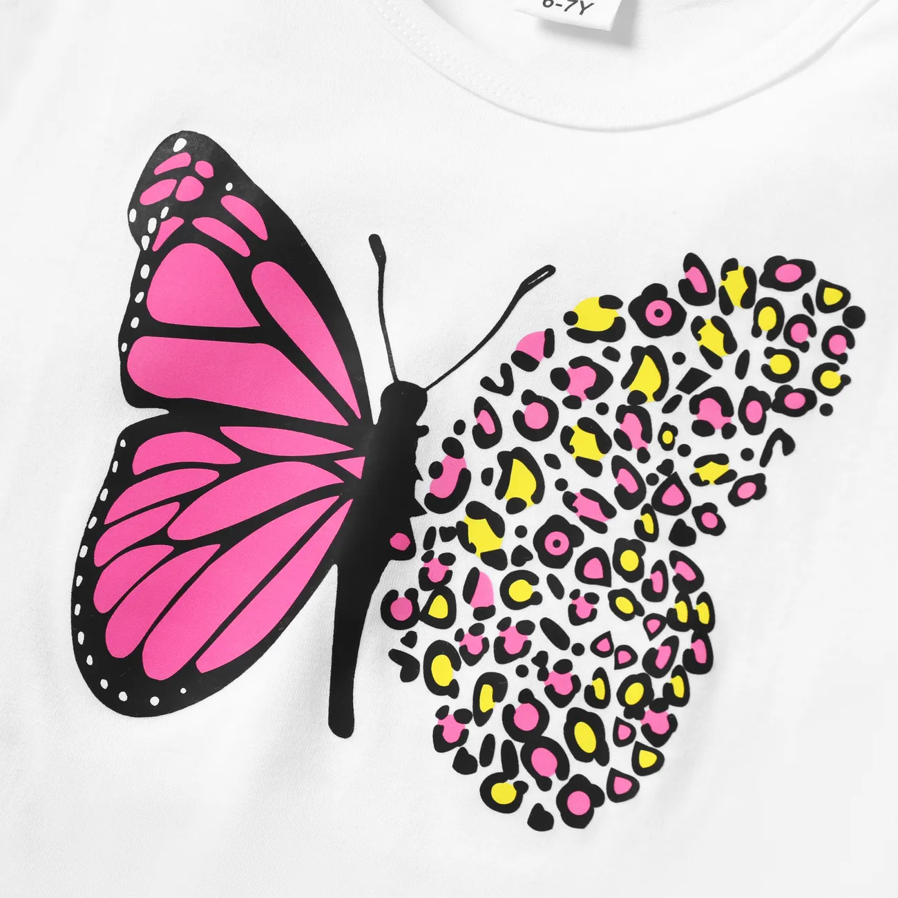 2pcs Kid Girls Avant-garde Animal Pattern Butterfly Tee and Denim Suits  White big image 1