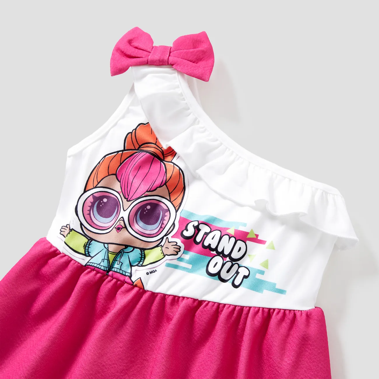 L.O.L. SURPRISE! Kid Girl One shoulder Bowknot design Graphic Print dress
 Roseo big image 1