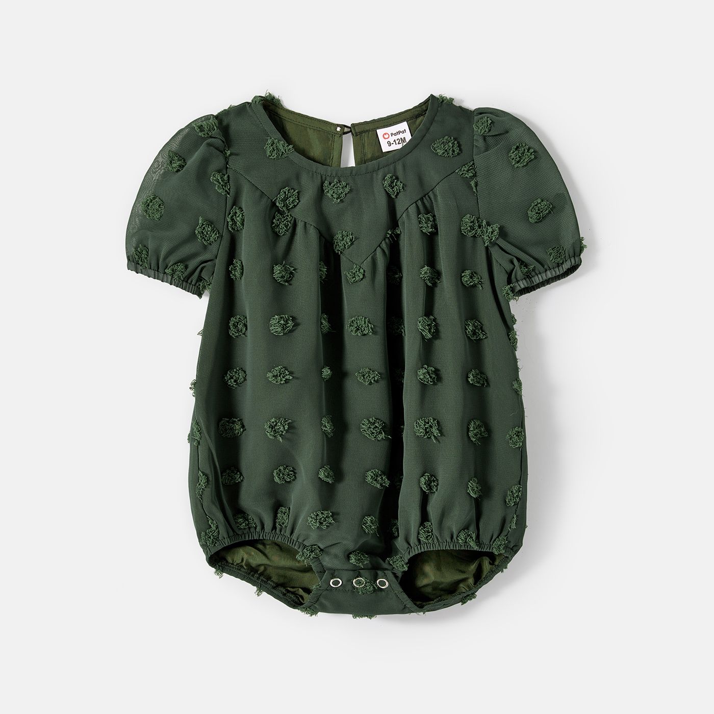 Family Matching Army Green Swiss Dots Cross Wrap V Neck Short-sleeve Dresses and Color Block T-shirt
