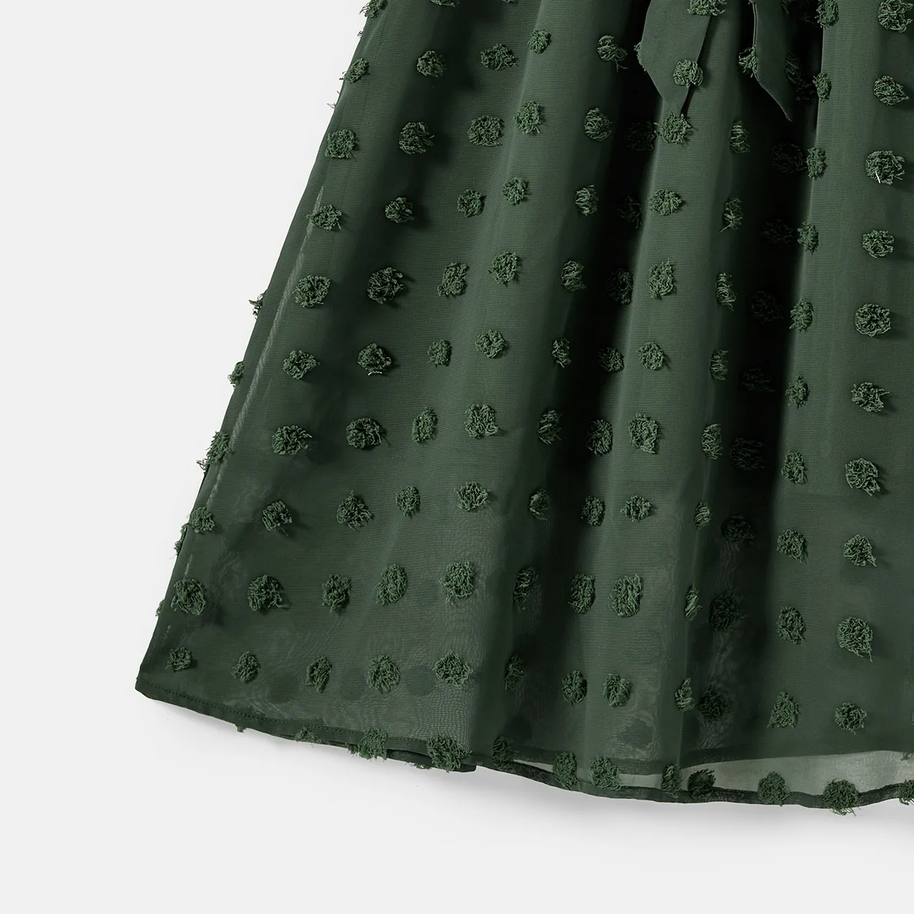 Women - Family Matching Army Green Swiss Dots Cross Wrap V Neck Short-sleeve Dresses and Color Block T-shirts Sets - Army green - image 6