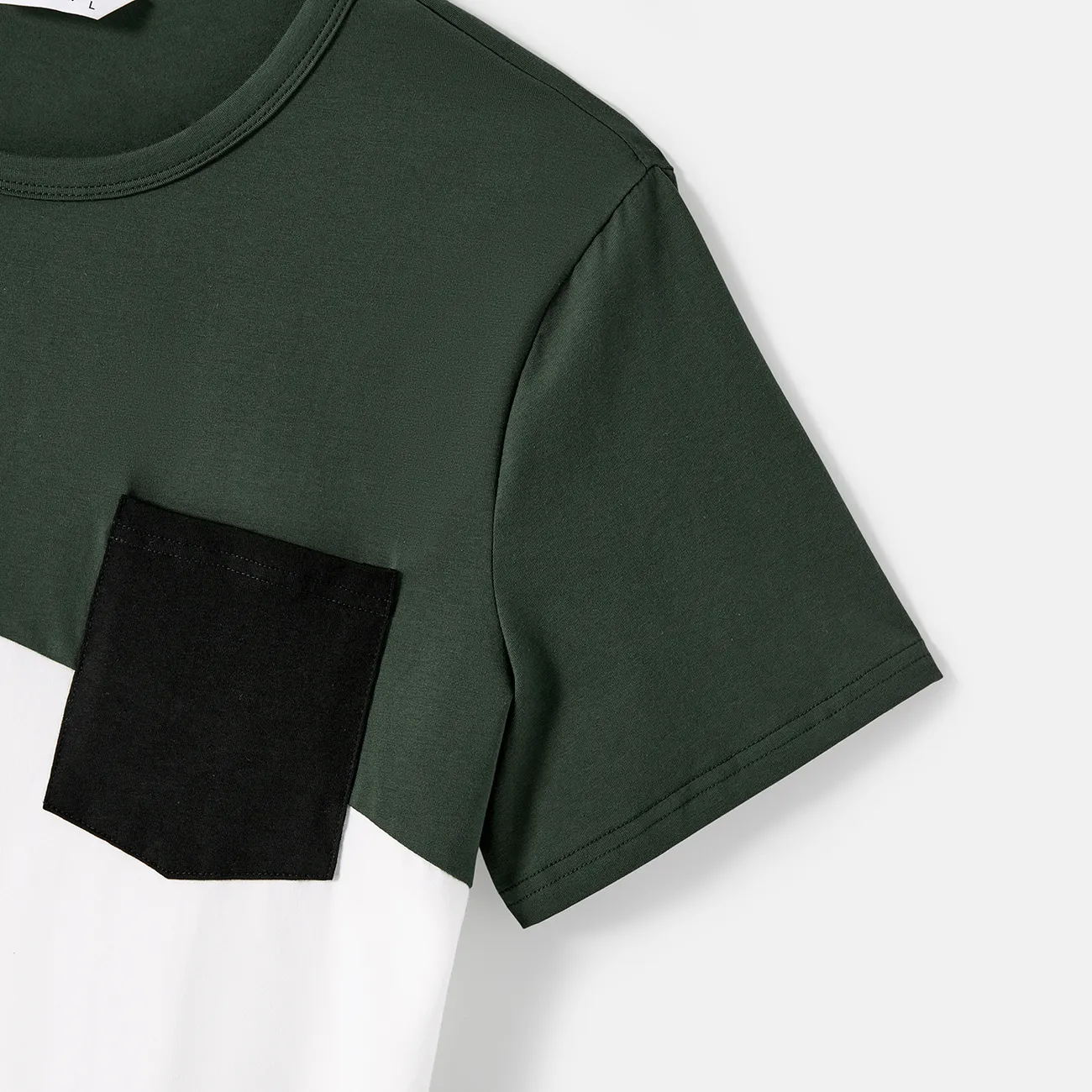 Men - Family Matching Army Green Swiss Dots Cross Wrap V Neck Short-sleeve Dresses and Color Block T-shirts Sets - Army green - image 22