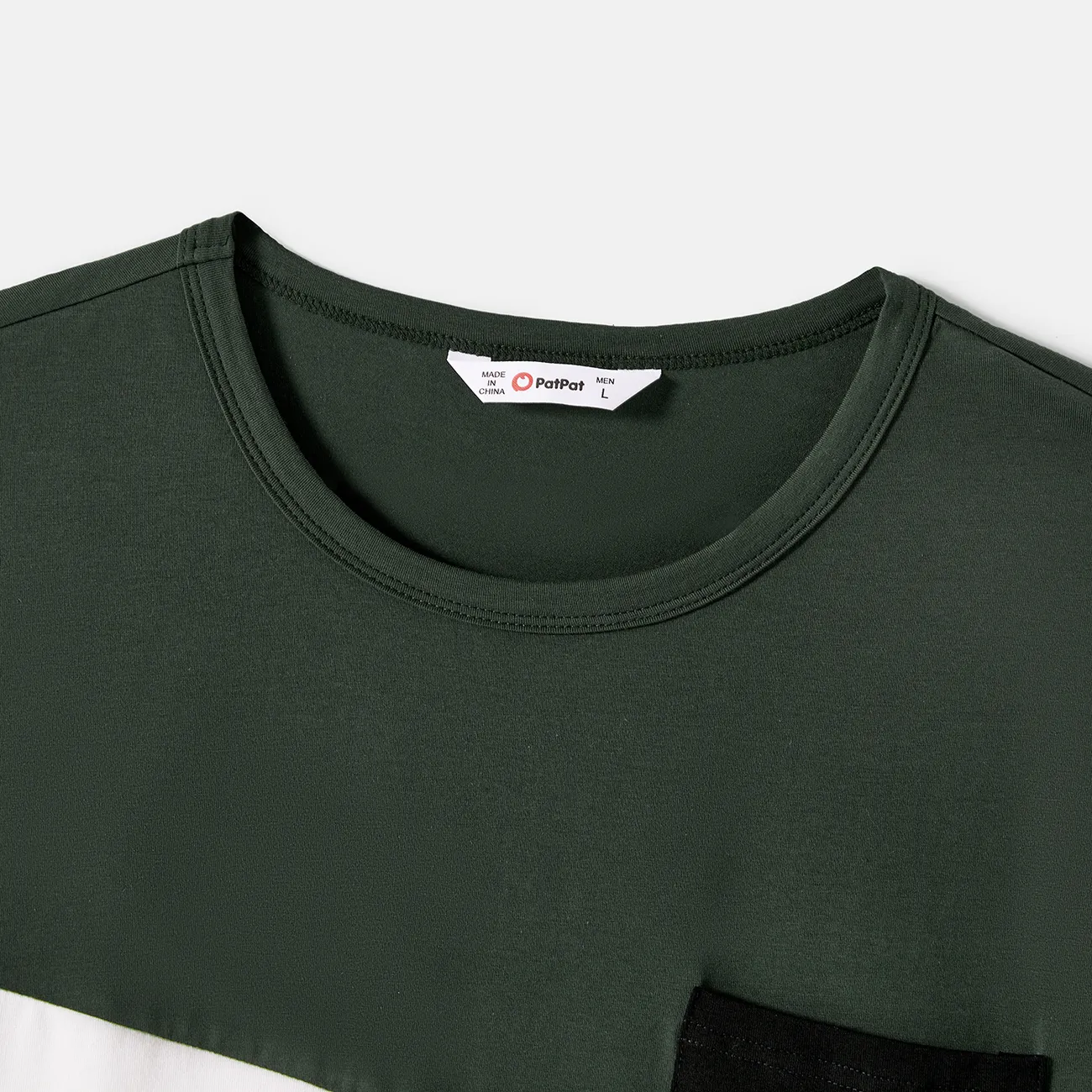 Men - Family Matching Army Green Swiss Dots Cross Wrap V Neck Short-sleeve Dresses and Color Block T-shirts Sets - Army green - image 20