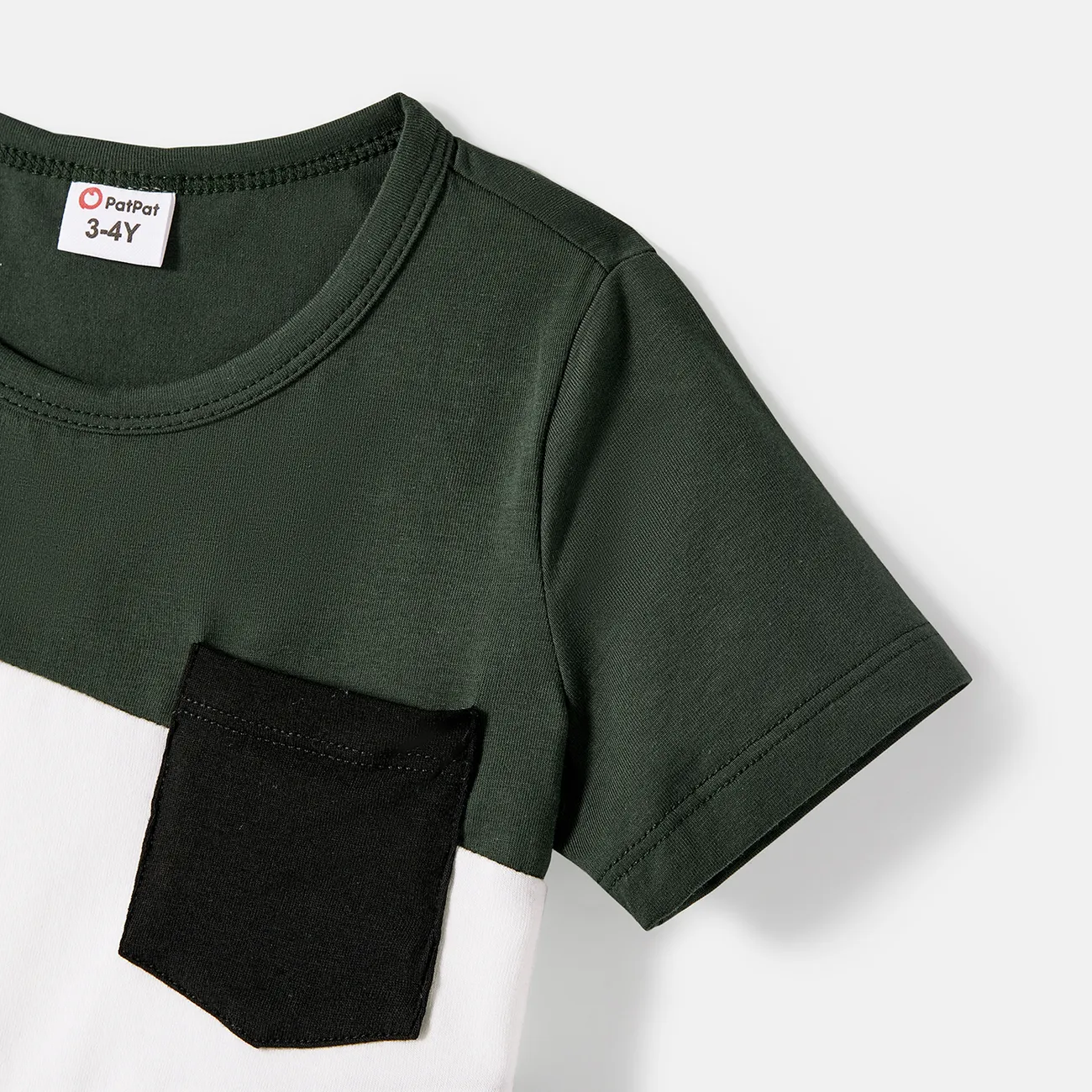 Boy - Family Matching Army Green Swiss Dots Cross Wrap V Neck Short-sleeve Dresses and Color Block T-shirts Sets - Army green - image 17