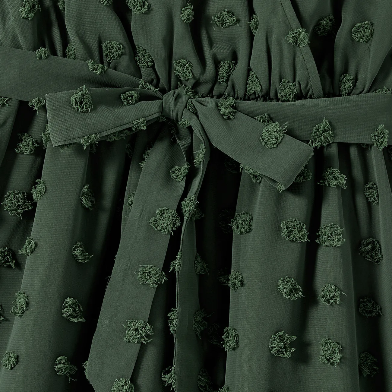 Women - Family Matching Army Green Swiss Dots Cross Wrap V Neck Short-sleeve Dresses and Color Block T-shirts Sets - Army green - image 5