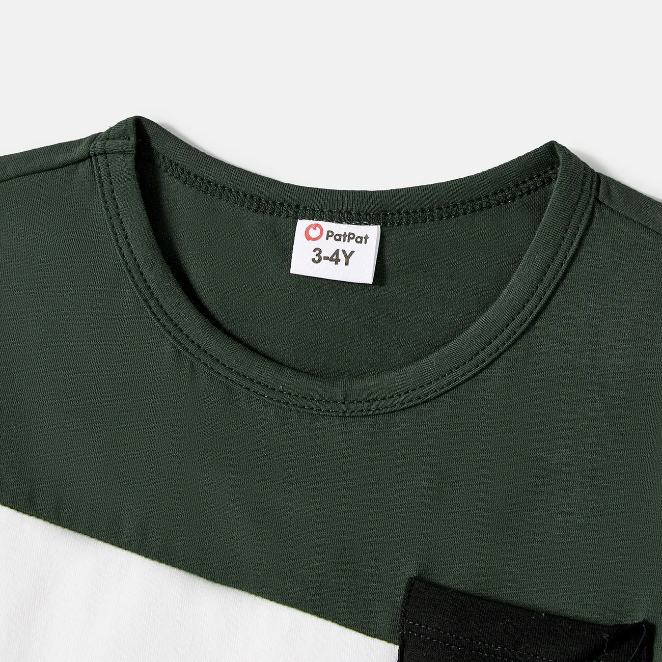 Boy - Family Matching Army Green Swiss Dots Cross Wrap V Neck Short-sleeve Dresses and Color Block T-shirts Sets - Army green - image 16