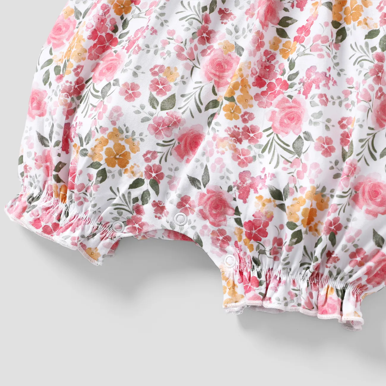 Baby Girl Elegant Sleeveless Broken Flower Print Romper with Ruffle Edge Multicolour-1 big image 1