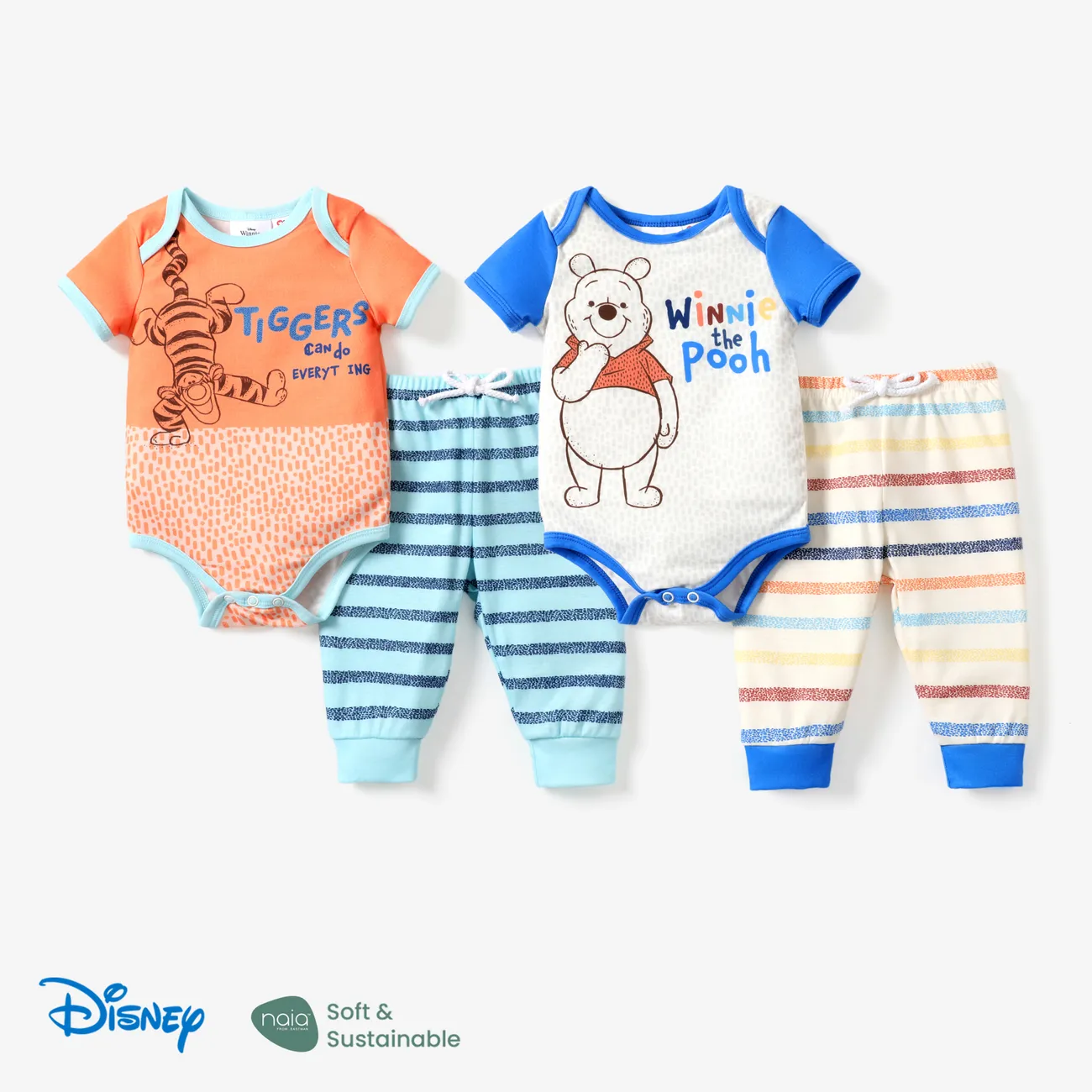 Disney Winnie the Pooh Baby Boy 2pcs Naia™ Character Print Romper and Stripes Pants Set Multi-color big image 1