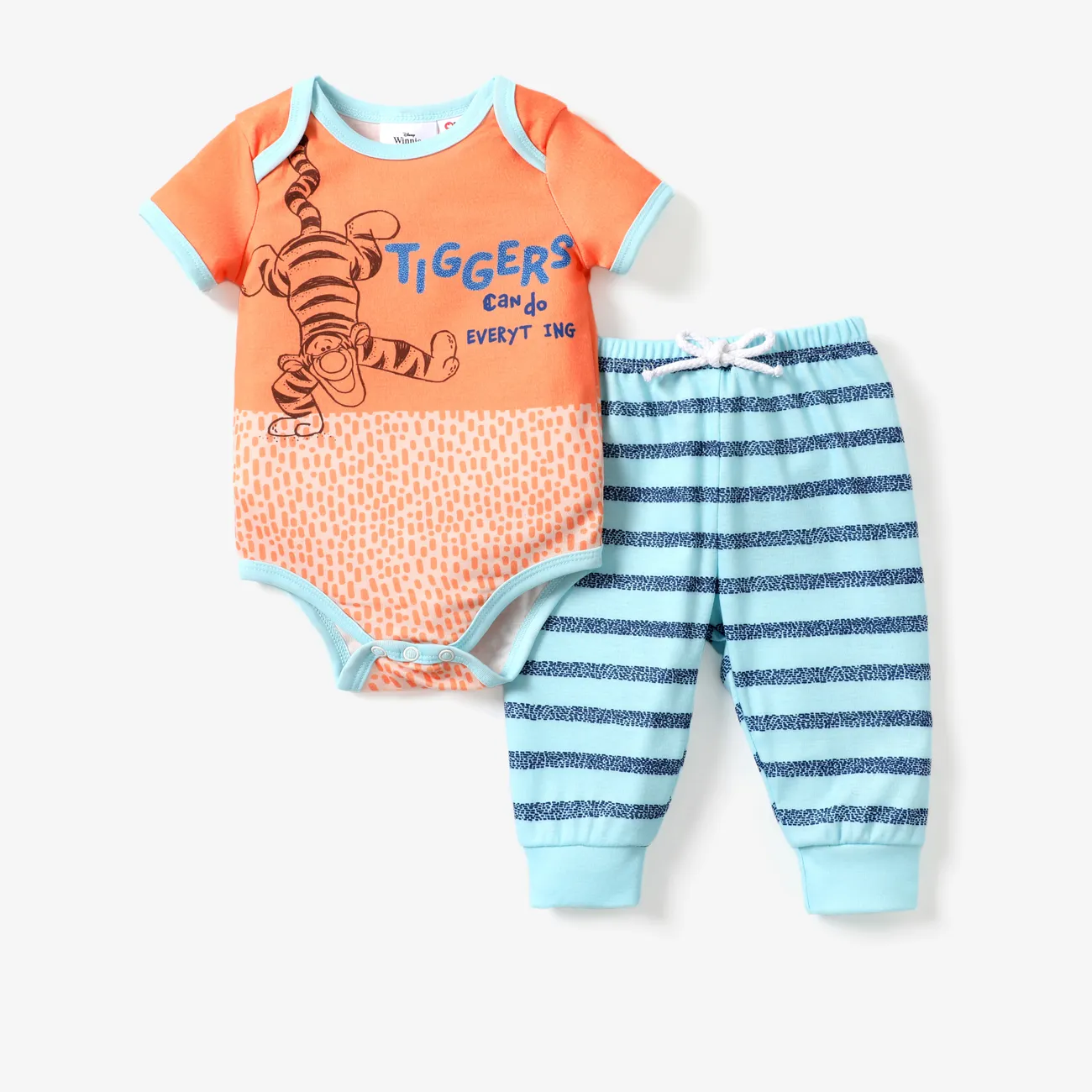Disney Winnie the Pooh Baby Boy 2pcs Naia™ Character Print Romper and Stripes Pants Set Orange big image 1