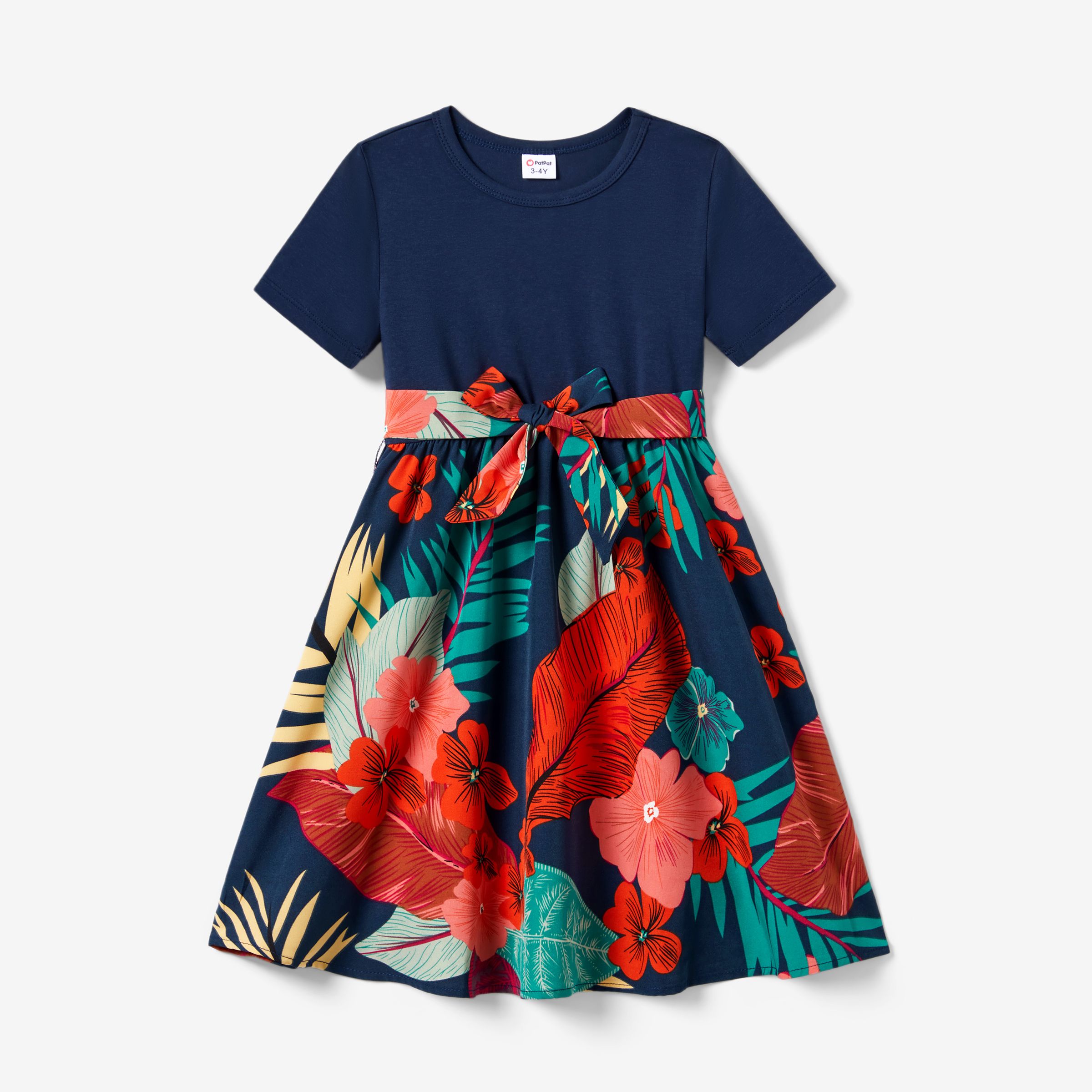 Family Matching Colorblock T-shirt And Floral Off-Shoulder Dress Sets