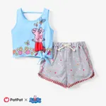 Peppa Pig 2pcs Toddler Girls Character Print Tank Top and Striped/ all-over Floral Print Shorts Set
 Blue