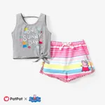 Peppa Pig 2pcs Toddler Girls Character Print Tank Top and Striped/ all-over Floral Print Shorts Set
 Grey
