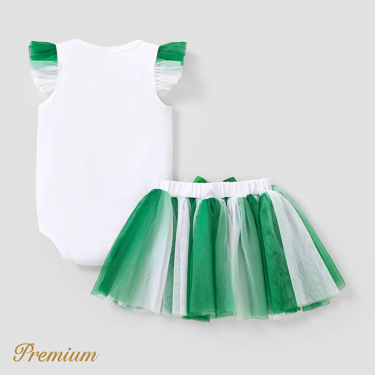 2pcs Baby Girl St. Patrick's Day Elegant Multi-layered Gradual Change Suit-Dress greenwhite big image 1