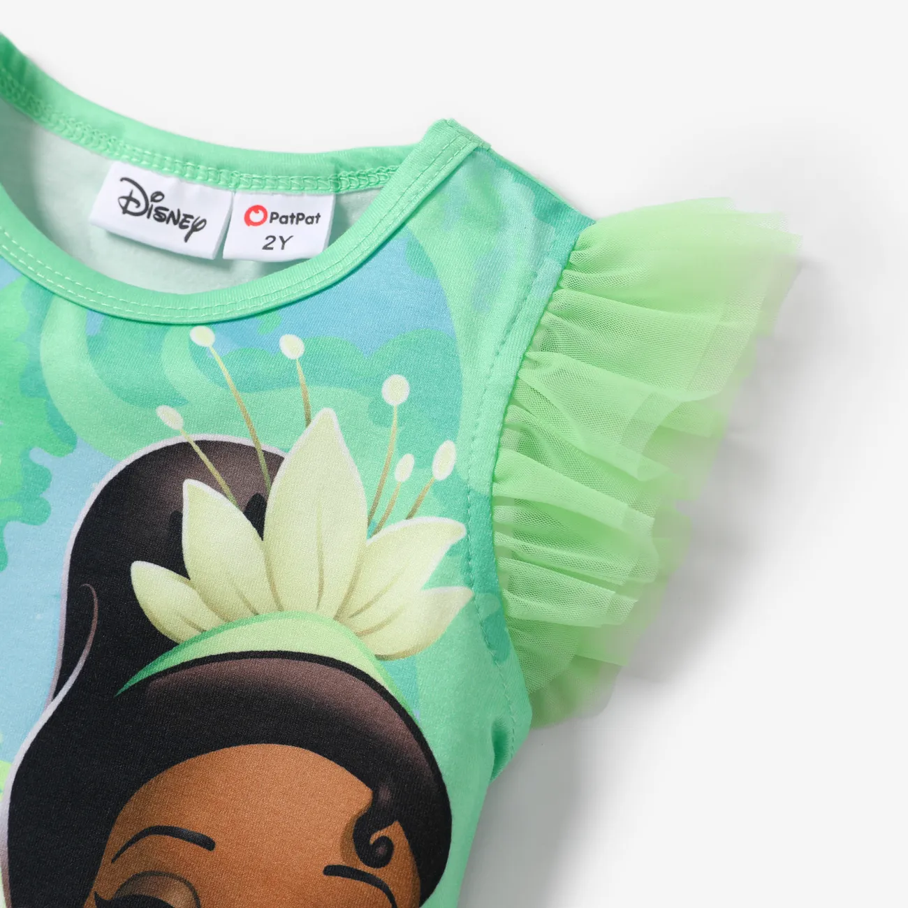 Disney Princess Toddler Girl Naia™ Character Print with Ruffled Mesh Sleeve Top Green big image 1