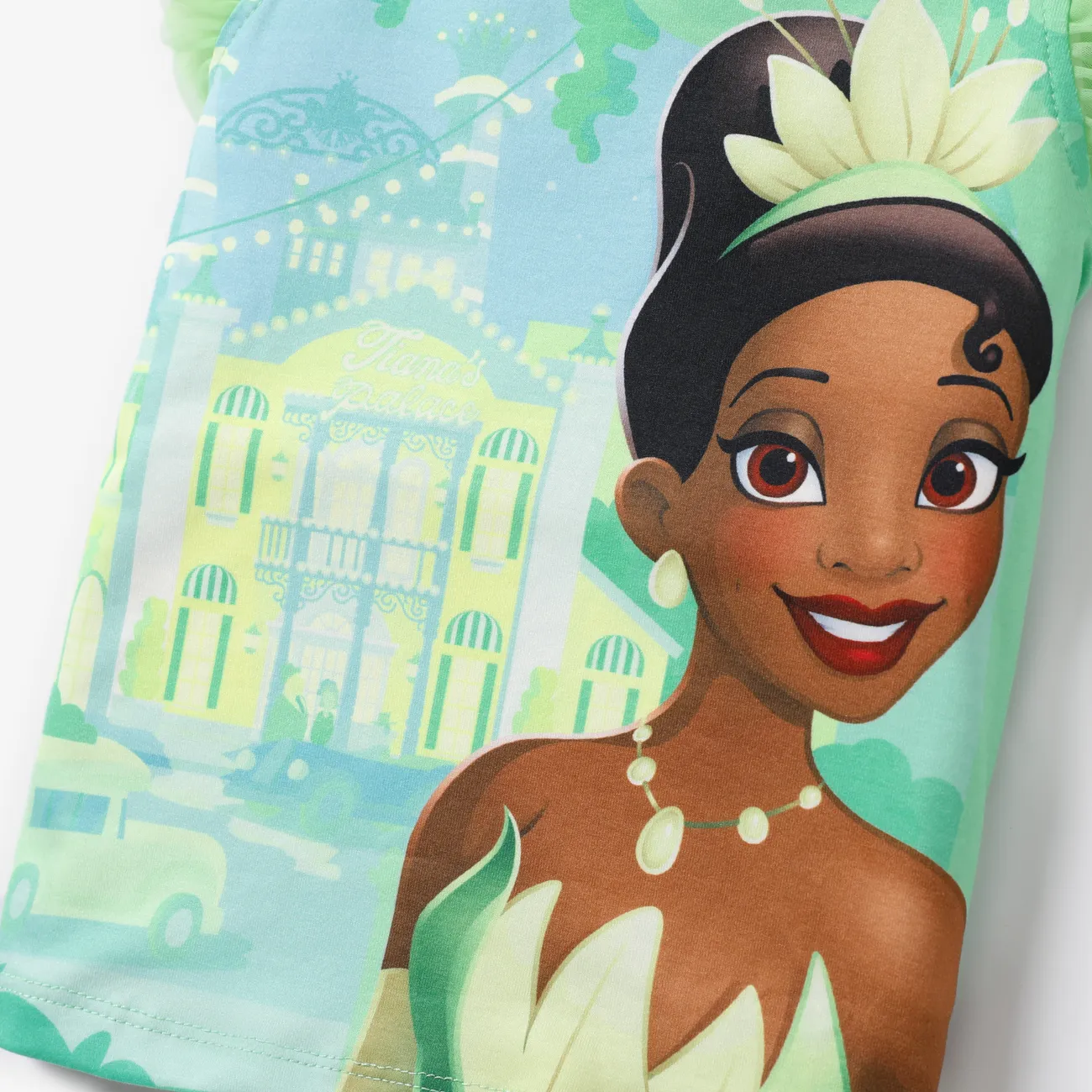 Disney Princess Toddler Girl Naia™ Character Print with Ruffled Mesh Sleeve Top Green big image 1
