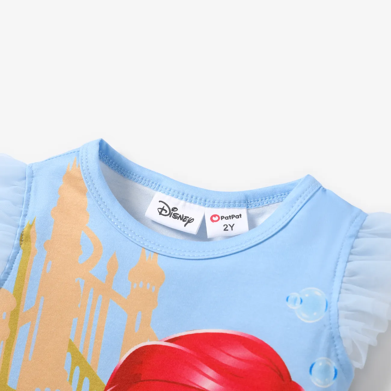 Disney Princess Toddler Girl Naia™ Character Print with Ruffled Mesh Sleeve Top Blue big image 1