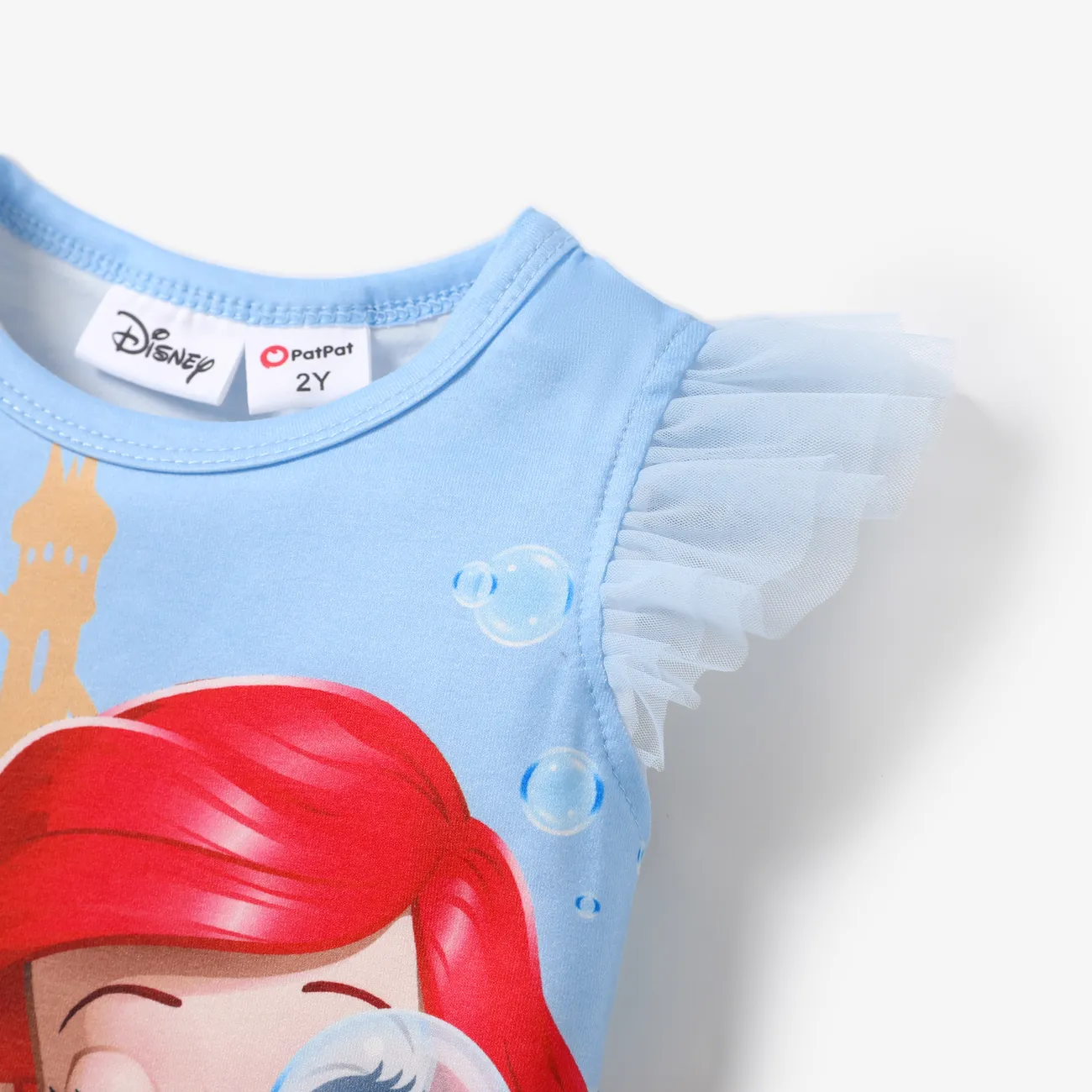 Disney Princess Toddler Girl Naia™ Character Print with Ruffled Mesh Sleeve Top Blue big image 1