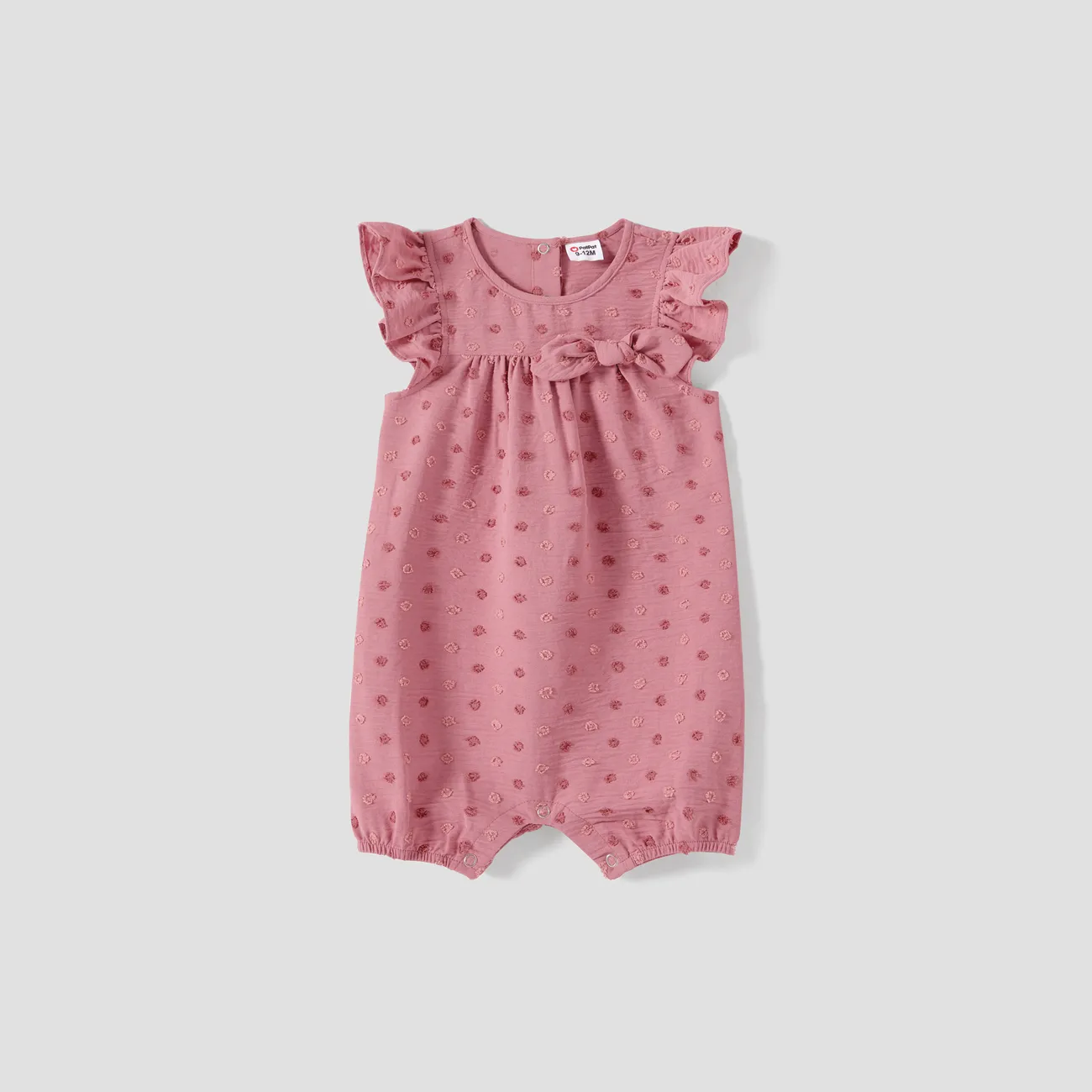 Family Matching Swiss Dot Belted Dresses and Two Tone Short-sleeve T-shirts Sets Pink big image 1