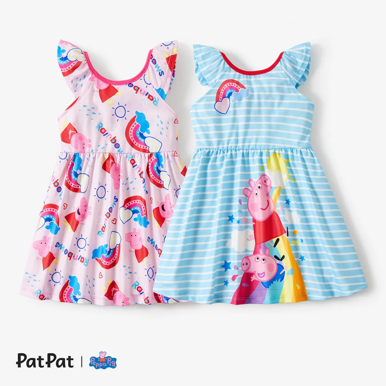 Peppa Pig Toddler Girl Colorful Rainbow Heart Print Dress
 Blue big image 1
